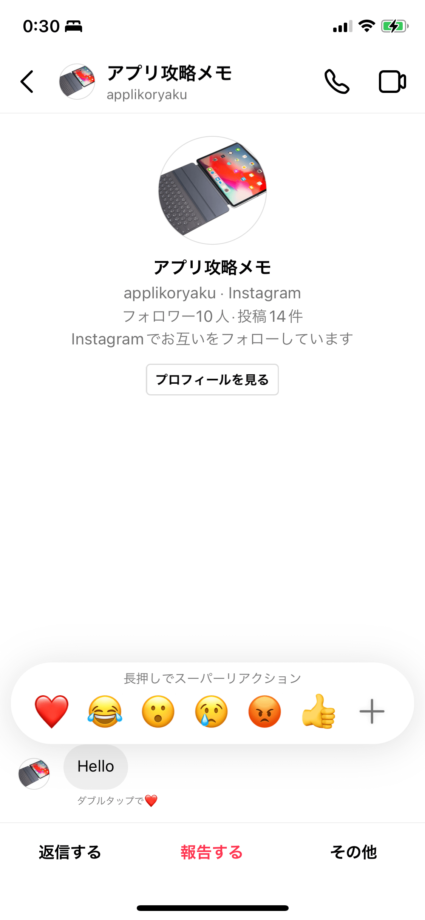 Instagramでメッセージを長押ししても翻訳機能はない説明のスクリーンショット